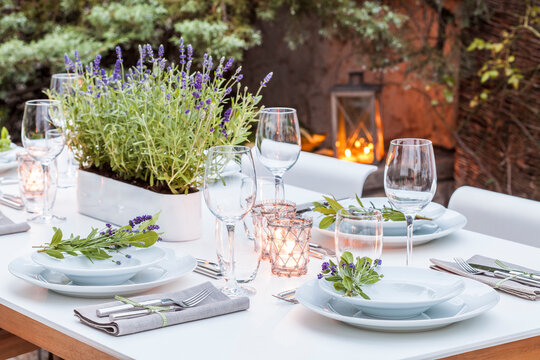 Festive laid table in the garden