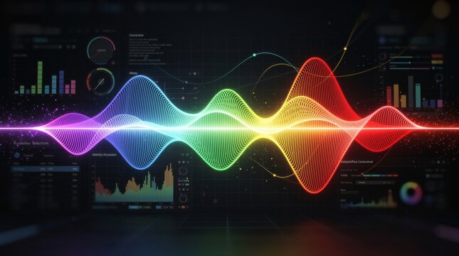 Colorful soundwave spectrum equalizer display for audio analysis