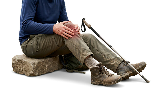 Knee Pain & Sports Injury: Hiker Experiencing Joint Discomfort. Physical Therapy, Medical Treatment & Recovery Concept