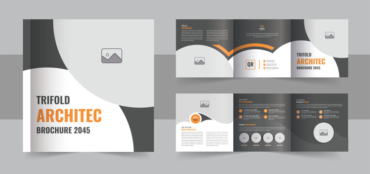 Unique architecture square trifold brochure template design or Modern construction, renovation, Flyer Square Trifold Brochure