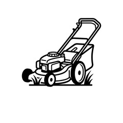 Fototapeta premium Bold Black and White Lawn Mower Vector Illustration with Thick Outline Grass Cutting Machine Isolated on White Background for Gardening and Landscaping Design