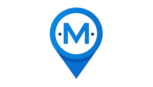 A blue location pin icon with a white circle