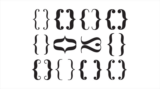 Black brace and typography symbol collection for programming, text formatting, and creative design use