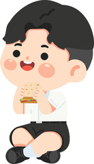 Student Boy Eating Sandwich During Break Time