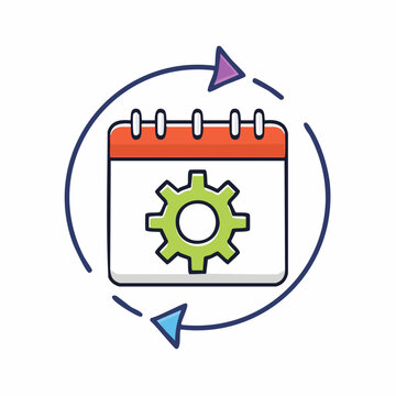 Calendar with Gear and Refresh Arrows Icon