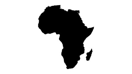 African continent map, black silhouette, geography icon, isolated on white