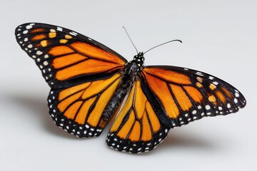 Fototapeta premium Studio shot of a monarch butterfly, vivid colors and delicate wing pattern on white