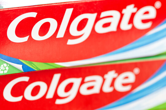 Close up of two boxes of Colgate toothpaste lying on a table. Colgate is a global oral care brand owned by Colgate-Palmolive, an American consumer goods company, Warsaw, Poland. May 20, 2026.