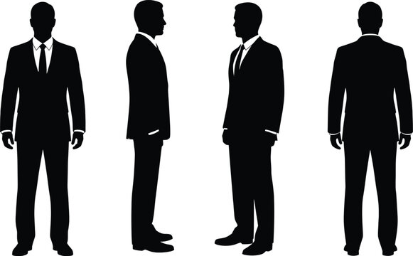 Businessman silhouette collection with professional suit poses from all angles