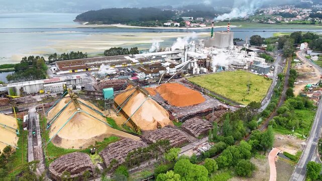 Ence paper mill industrial plant in pontevedra aerial view
