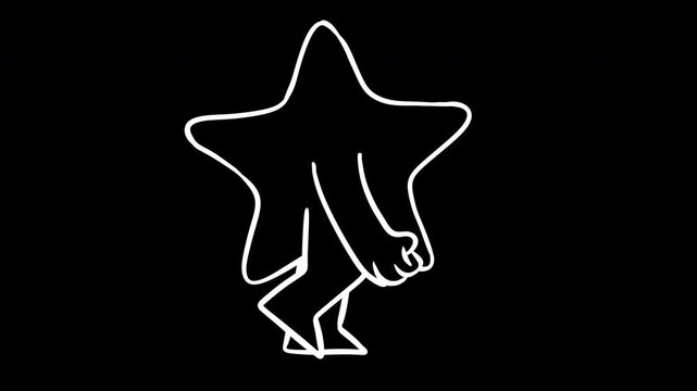Fun 2D fashion animation of yellow star geometric character walking. Cute, minimalist abstract shape cartoon with arms and legs in seamless loop on white background 