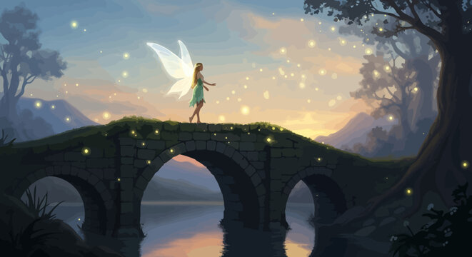 Fairy with white wings standing alone.