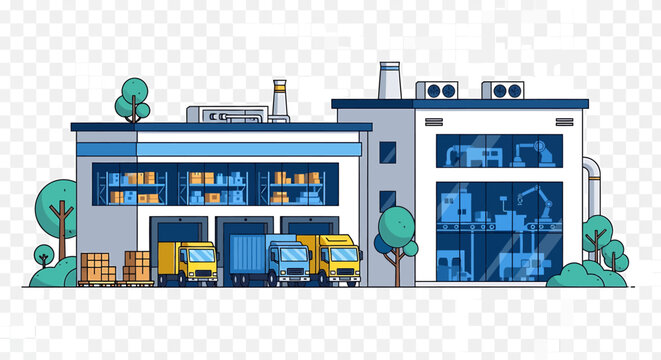 Fire Station Building with Trucks.