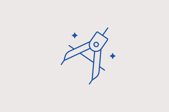 A technical drawing compass line icon for engineering university program guides and geometry math homework portals. Vector illustration for architecture studio brand layout assets.