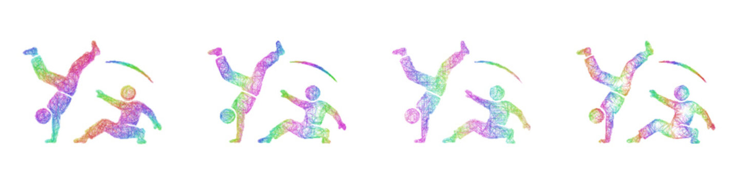 Multicolored sketch capoeira icon design set