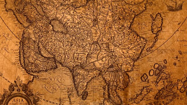 Antique cartographic map of Asia with distorted proportions.