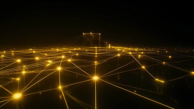 A captivating abstract image showcases a network of glowing golden lines and nodes against a stark black background, evoking a sense of interconnectedness and futuristic technology.
