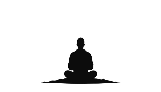 Meditator assumes a cross-legged position in a black silhouette, embodying the essence of mindfulness, physical health, and internal balance within a clean and minimalist graphic composition.
