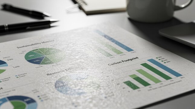 Financial Report With Carbon Footprint Analysis on Desk