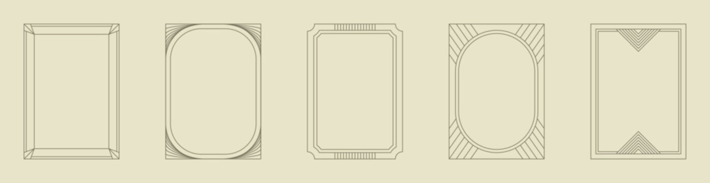 Art Deco vintage border frame vector design template. Elegant geometric line art frames set for invitations. Minimalist luxury border elements for certificate or menu card.