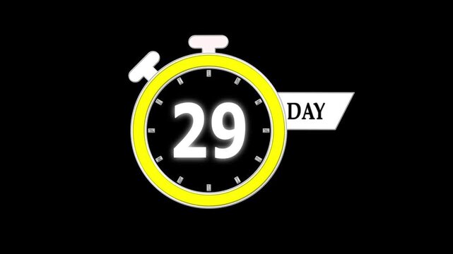 29 days countdown timer animation, digital clock video; motion graphic clip for product launch, advertising campaigns, and discount sales.