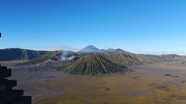 Aerial View, Volcano Landscape at Bromo Tengger Semeru National Park Indonesia from Pura Luhur Poten temple