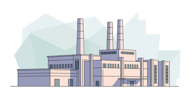 Industrial power plant with smokestacks.