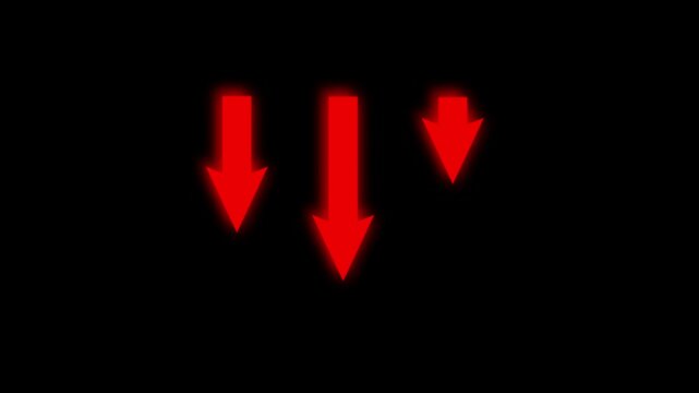 Animated Glowing Green Arrows Appearing and Growing Upwards, Followed By Glowing Red Arrows Appearing and Growing Downwards On a Black Background, Suitable for Stock Market, Business, Finance