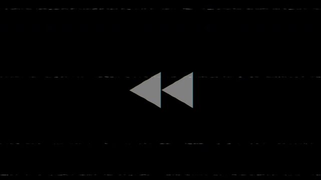 Retro vintage VHS tape rewind on black background. Old film, Analog VHS tape static with rewind sign. 