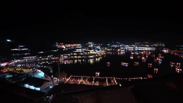 Nighttime Illumination Over A Serene Mountain Lake Village In Baan Rak Thai Mae Hong Son Thailand