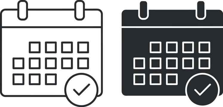 Calendars featuring a checkmark symbol indicate completed tasks and important deadlines within a professional project management schedule.