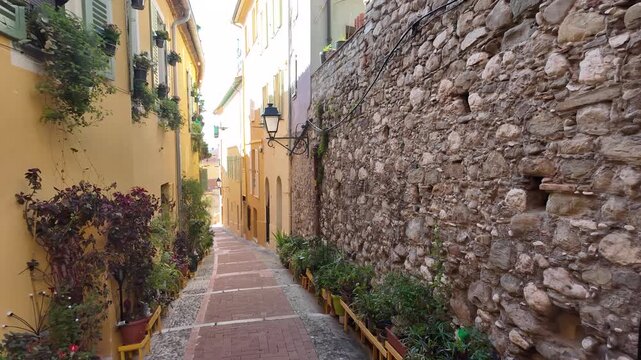 Panorama of The old town of Menton, Provence Alpes-Cote d'Azur, France