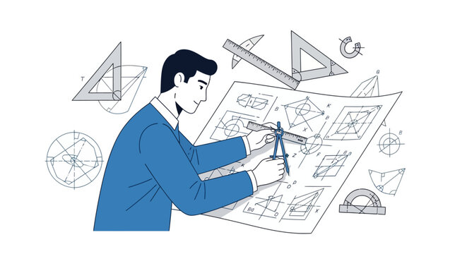 Man working on blueprint.