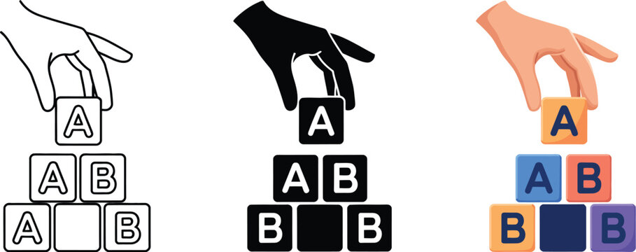 Alphabet blocks, Hand holding alphabet blocks vector, education icon for learning ABC letters early childhood development and school education concept design.