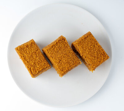 Honey cake isolated, medovik dessert piece