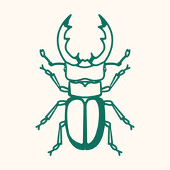 Beetle with horns. Stylized horned beetle line art illustration, insect outline icon for packaging, branding and natural design © Liudmila