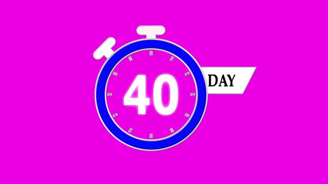 40 days countdown timer animation, stylish digital stopwatch design; modern days to go motion graphic for sales, campaigns, and launches.