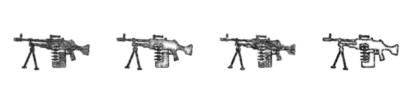 Sketch black and white machine gun icon design set