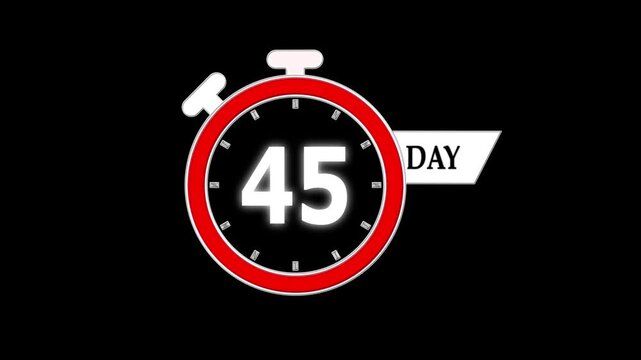45 days countdown timer animation, digital clock video; motion graphic clip for product launch, advertising campaigns, and discount sales.