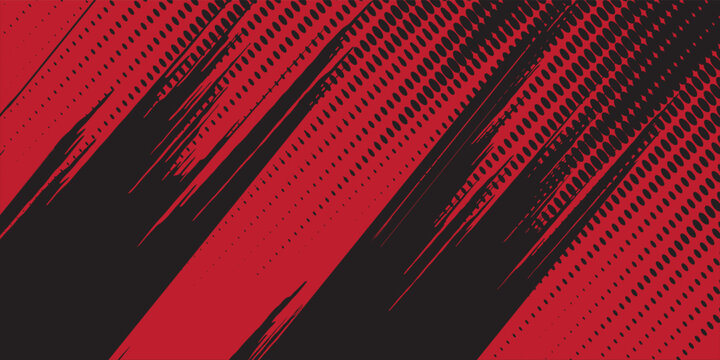 Halftone black dots pattern with  gradient grunge texture background. Dots pop art comics sport style vector illustration Abstract background red.