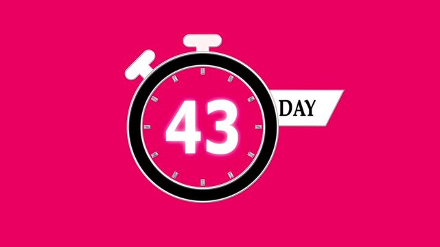 43 days countdown animation, animated digital stopwatch; clean motion graphic for sales, product launches, and social media ads.
