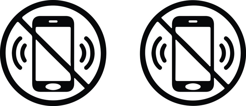 no cell mobile phone black line two icon set vector logo design illustration 