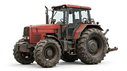 Obraz premium Red Agricultural Tractor Isolated On White