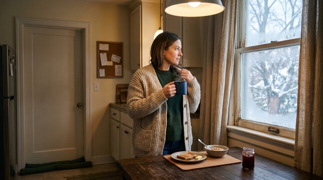 Cold weather home routine with layered clothing and insulation