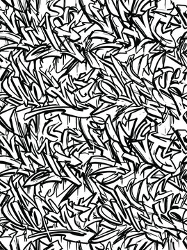 Seamless graffiti pattern with black and white wildstyle lettering tags