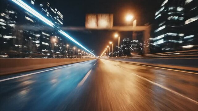 Long exposure road with light trails at night.