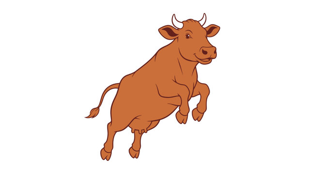 Brown cow jumping in air freely.