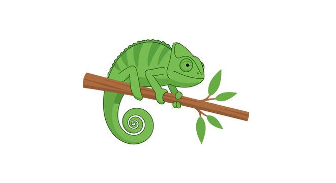 Green Chameleon on a Branch.