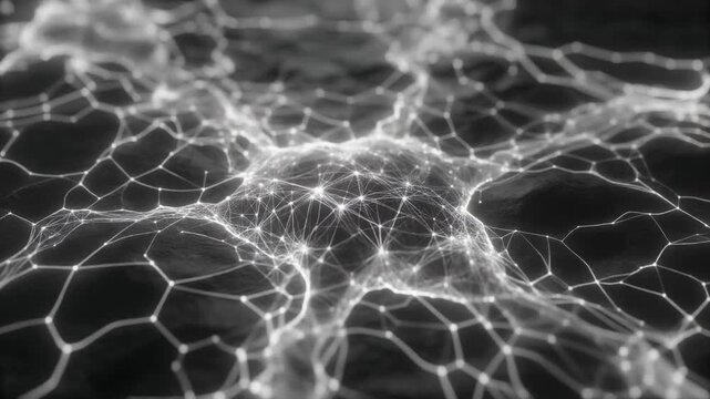 Abstract Timelapse-Style Growth of Organic Filament Network Spreading Across Dark Surface