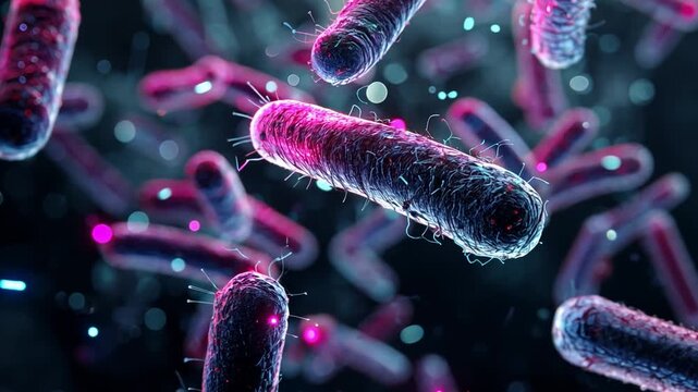 Colorful Abstract Illustration of Microorganisms in Dark Background